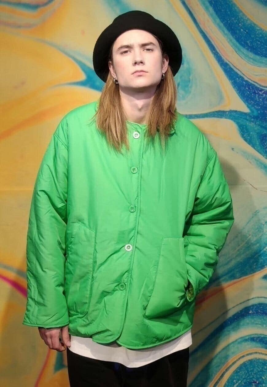 Reversible fleece jacket two sided bright bomber green