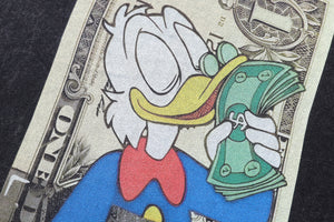 Greedy duck t-shirt money print tee classic cartoon top in vintage grey