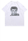 Kid print t-shirt teenage graffiti tee wavy grunge top white