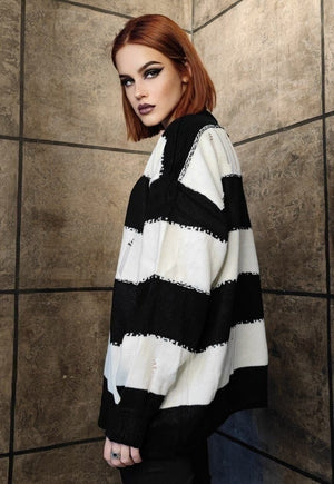 Punk stripe sweater distressed grunge jumper in white black