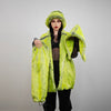 Luminous faux fur coat neon green trench oversize lemon jacket festival overcoat fluorescent peacoat rave bomber psychedelic party fleece