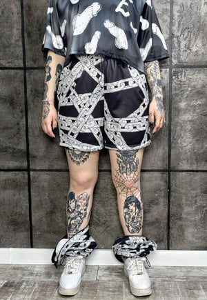 Chain print joggers detachable handmade shorts punk pants