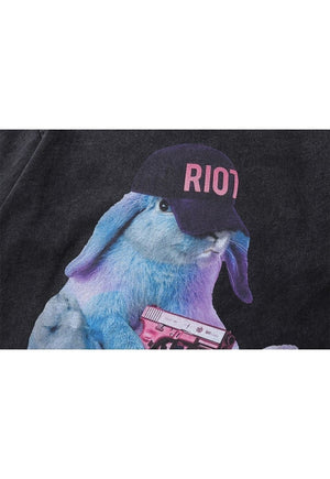 Neon bunny t-shirt psychedelic tee 80s top in vintage grey