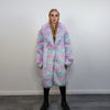 Candy faux fur long coat unicorn trench neon raver bomber fluffy tie-dye fleece psychedelic festival jacket burning man going out coat pink