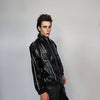 Faux leather motorcycle jacket contrast stitching biker jacket premium rocker varsity 80s racing college bomber in black