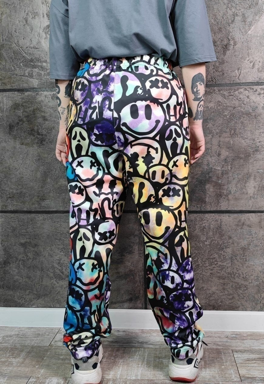 Emoji joggers handmade festival pants smile raver overalls