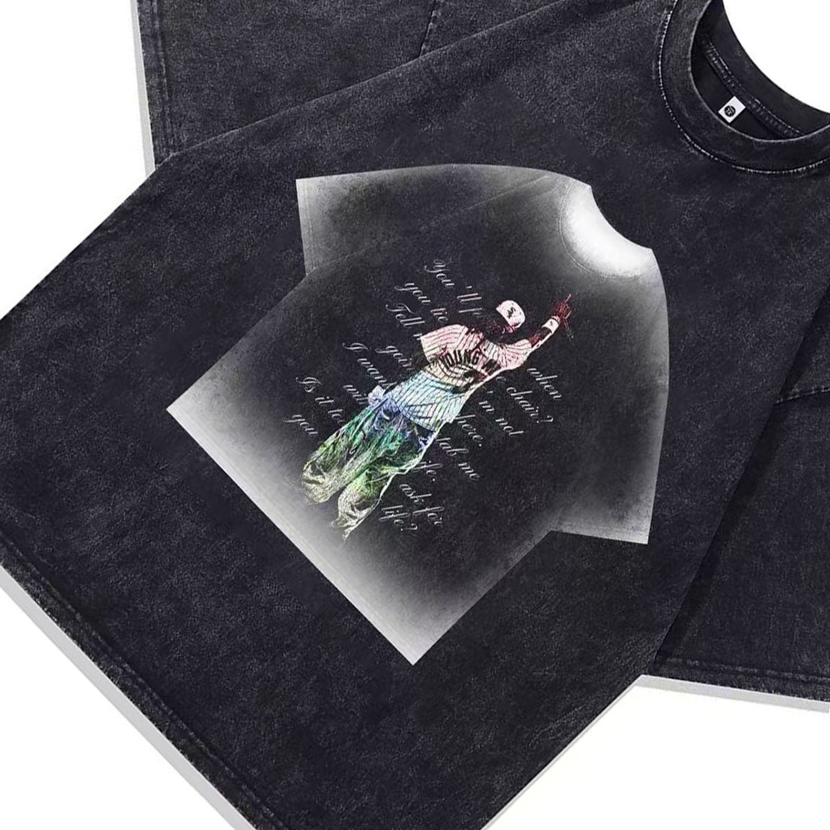 Hip-hop t-shirt rapper print tee retro Y2K gangster top in vintage grey