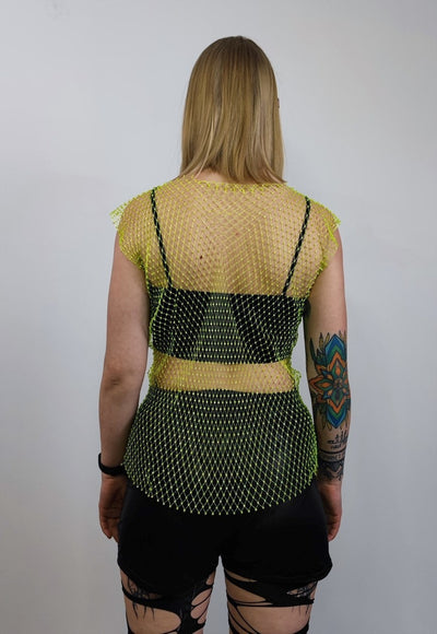 Netted mesh vest diamante transparent glitter tank top green