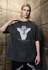 Gothic t-shirt premium vintage wash Jesus bat print tee grey