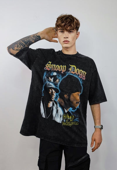 Rapper t-shirt vintage wash hip-hop tee retro skater top