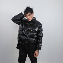 Charger l&#39;image dans la galerie, Faux leather bomber jacket utility punk bomber gorpcore coat going out PU puffer varsity fancy dress coat catwalk jacket in black