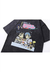 Anime t-shirt Japanese cartoon tee vintage wash top in grey