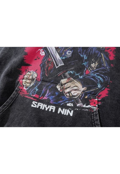 Anime hoodie Japanese cartoon pullover grunge top in grey