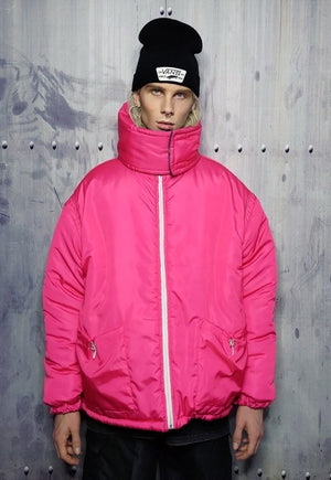 Devil horn bomber jacket handmade reversible puffer in pink