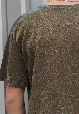 Metallic t-shirt shiny luminous glitter tee in golden green