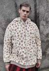 Soft fleece leopard bomber fake fur animal print pullover