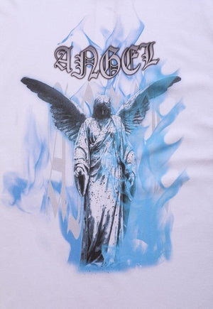 Angel print t-shirt heaven top flame Gothic tee in white