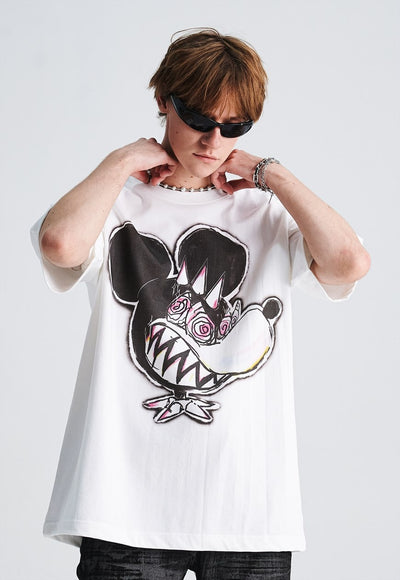 Mouse cartoon t-shirt creepy cartoon tee retro top off white