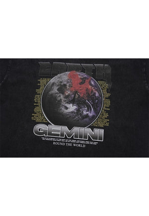 Earth print t-shirt grunge tee Gemini top in vintage black