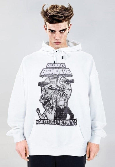 Statue print hoodie Retro Roman pullover raver top in black