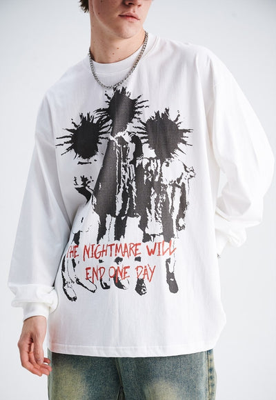 Punk cartoon t-shirt long sleeve tee grunge mohawk top white