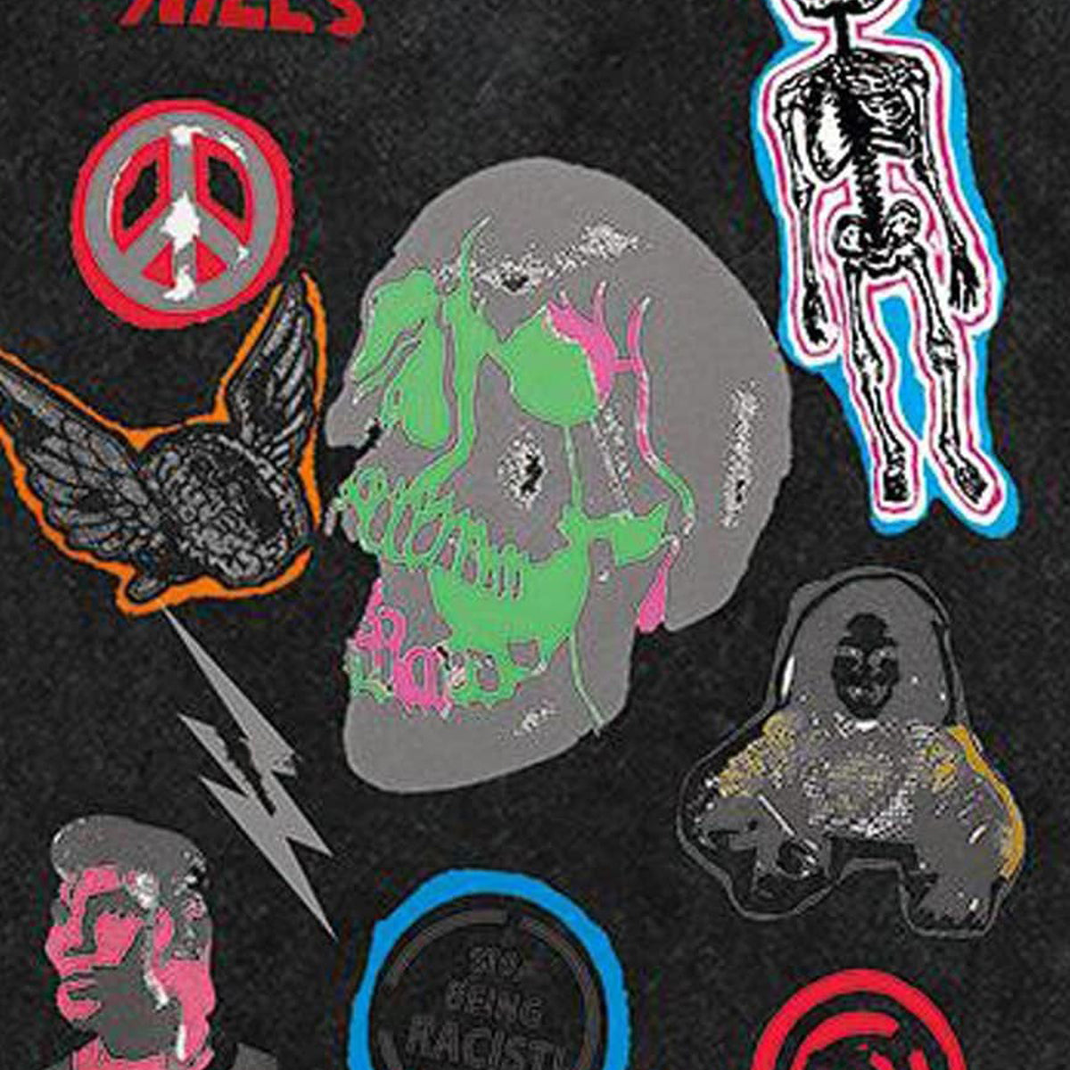 Psychedelic t-shirt skeleton print top vintage wash flame jumper Y2K hippie tee in acid grey