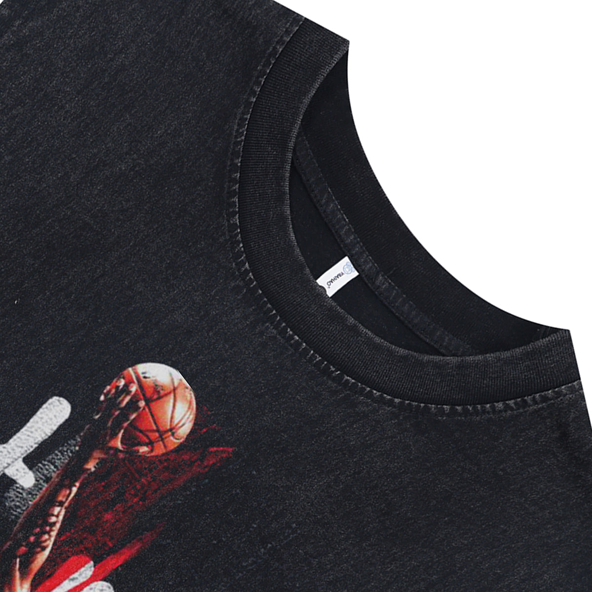 Basketball player sleeveless t-shirt vintage sports vest American tank top in acid wash black