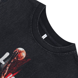Basketball player sleeveless t-shirt vintage sports vest American tank top in acid wash black
