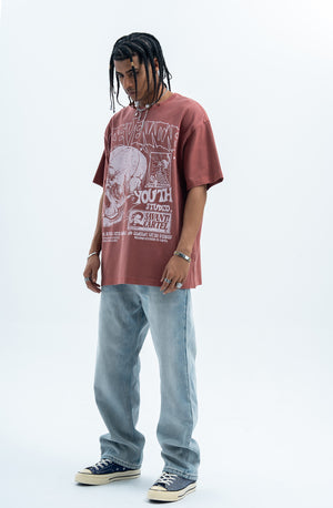 Skull print t-shirt punk top grunge skeleton tee graffiti jumper in grey