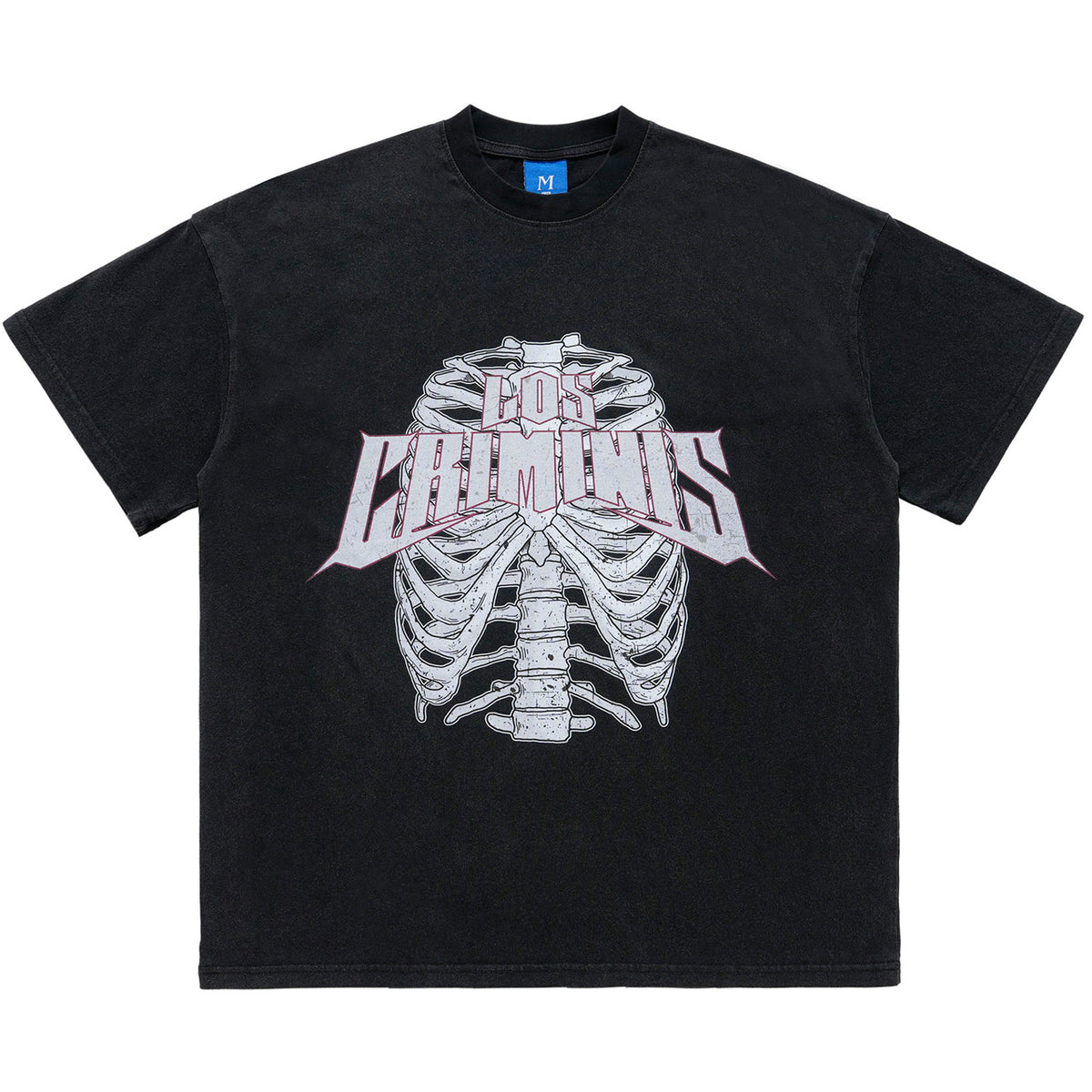 Ribs print t-shirt bones top creepy skeleton tee in black