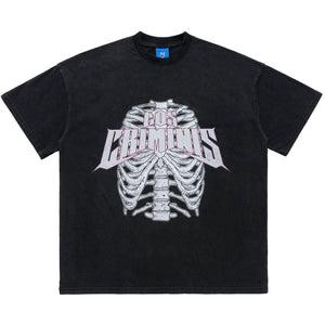 Ribs print t-shirt bones top creepy skeleton tee in black