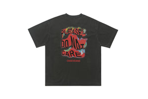 Psychedelic graffiti t-shirt dont care slogan top in grey