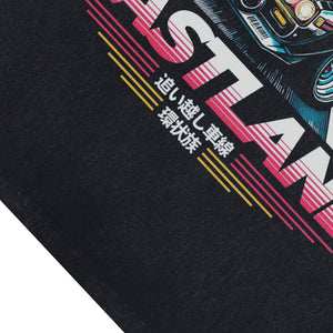 Fastlane slogan sleeveless t-shirt car print surfer vest 80s motorsports tank top in acid wash black