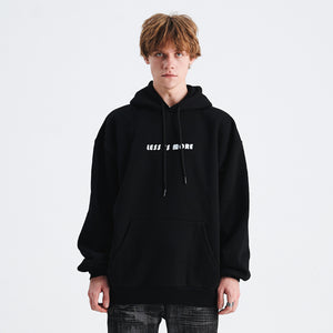 Volcano print hoodie gorpcore flame pullover less is more slogan jumper in black