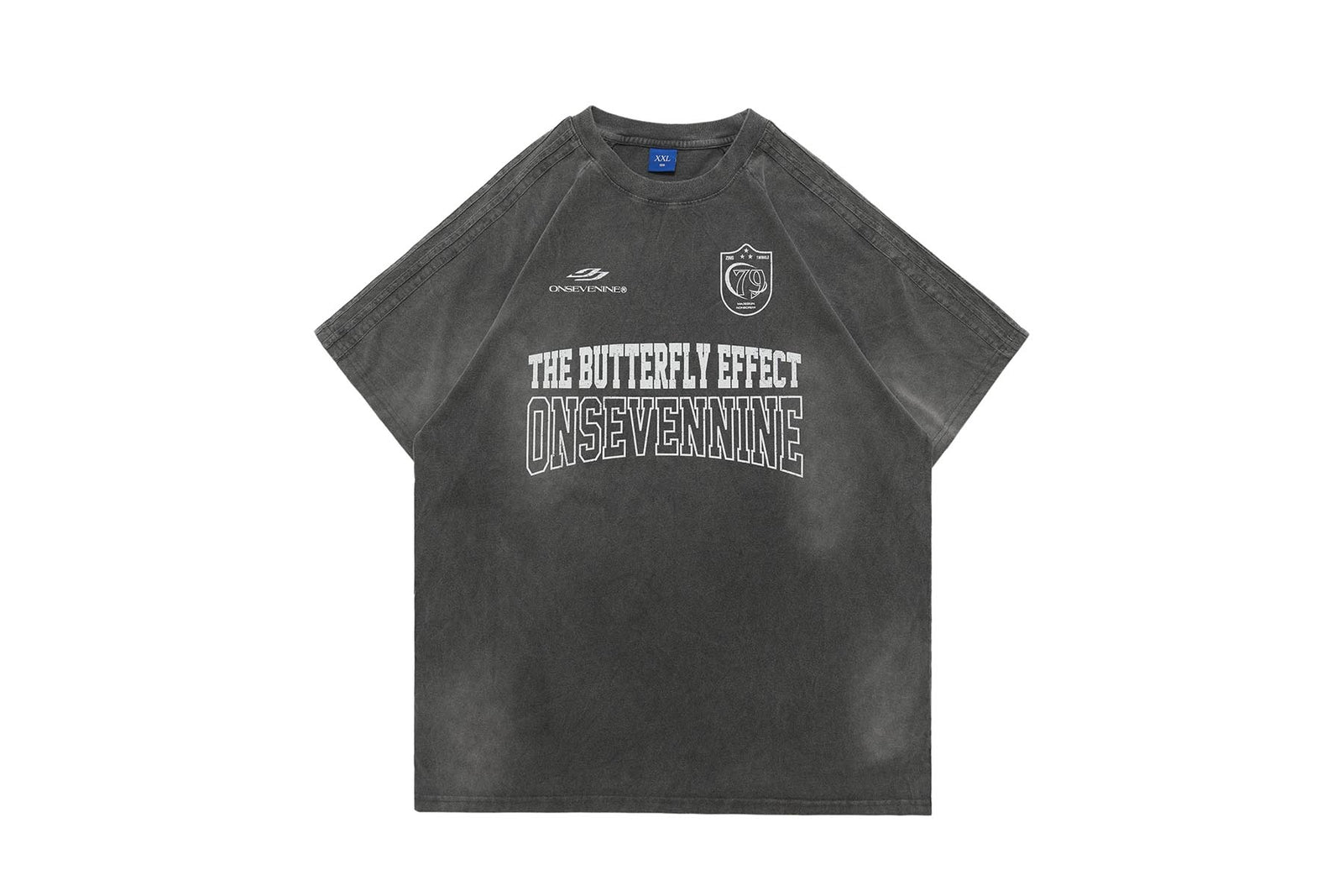 Butterfly effect t-shirt grunge slogan tee racing top in grey