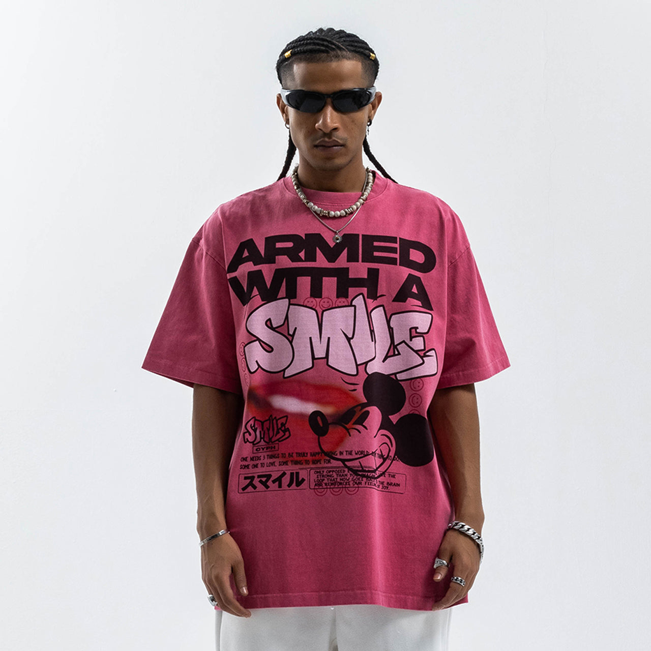 Graffiti t-shirt mouse print top grunge cartoon tee skater jumper in pink