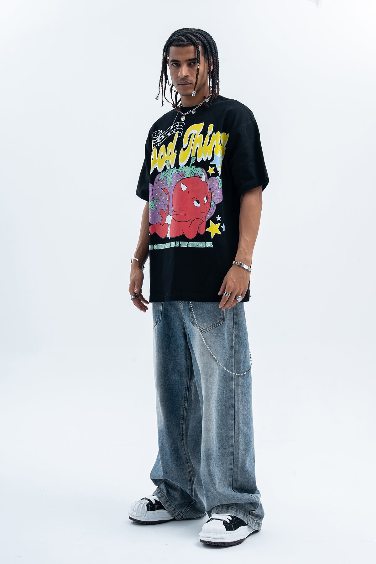 Little devil t-shirt retro devil cartoon top hell print tee in blue