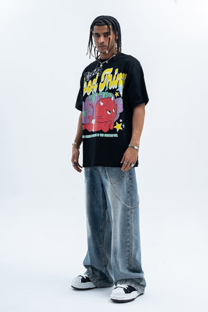 Little devil t-shirt retro devil cartoon top hell print tee in blue