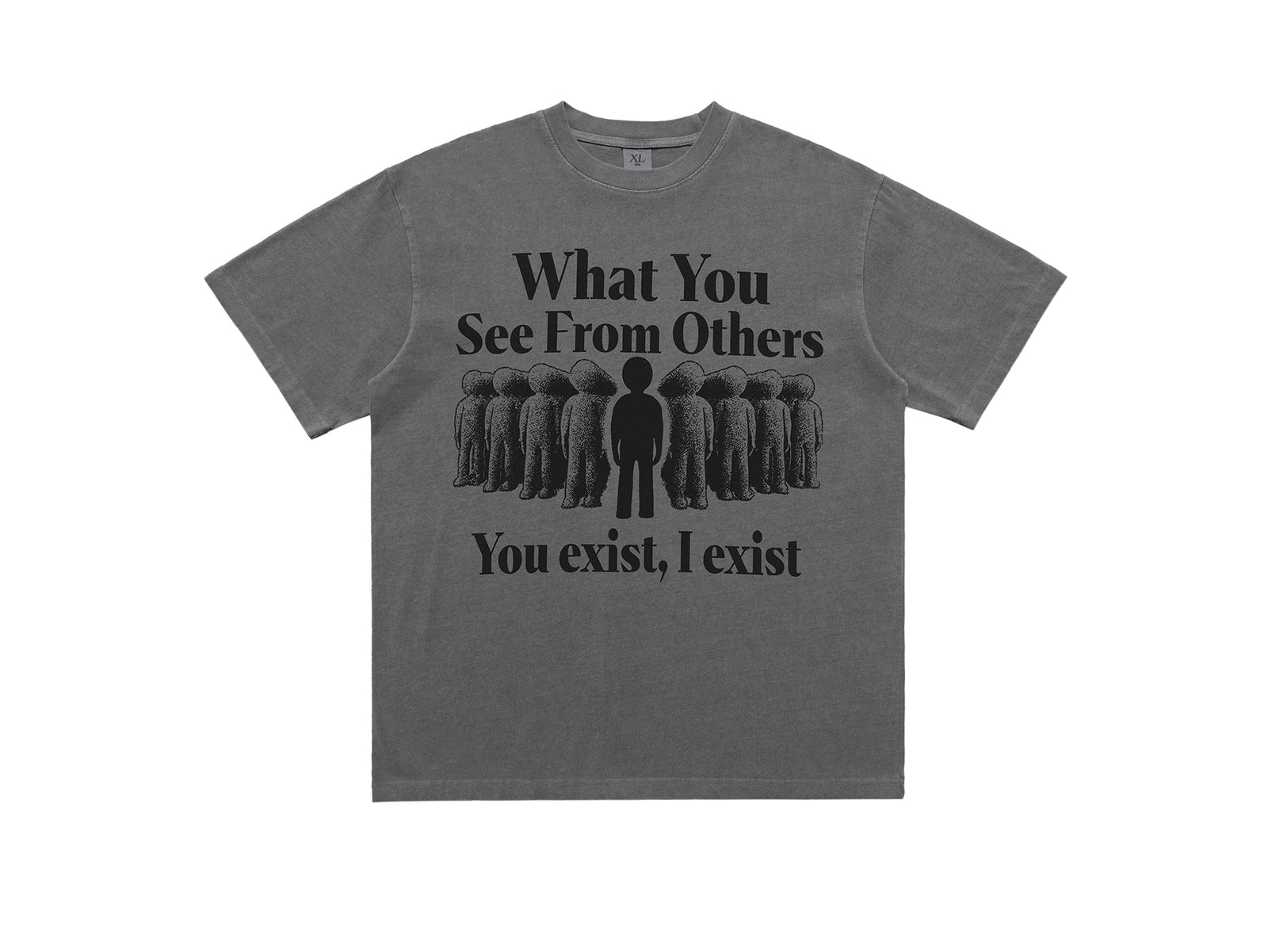 Psychedelic slogan t-shirt retro slogan top human print tee in grey