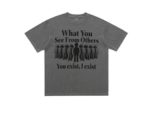Psychedelic slogan t-shirt retro slogan top human print tee in grey