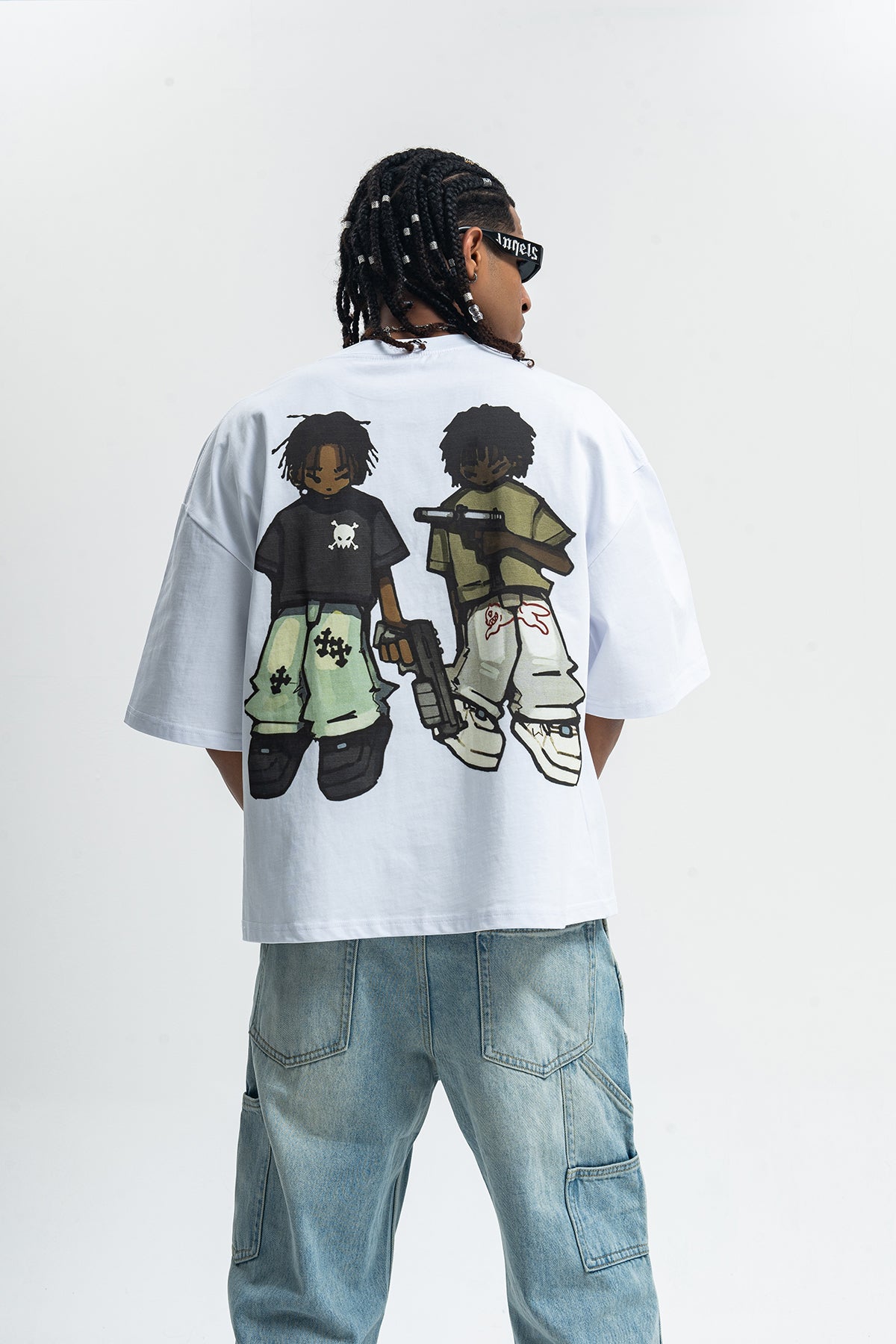 Gangster t-shirt Mafia slogan tee retro hip-hop top in white