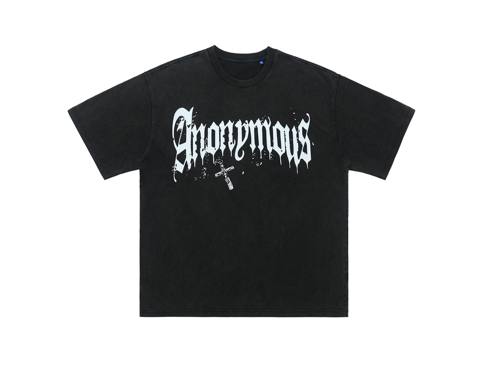 Anonymous t-shirt slogan top cross print tee in black