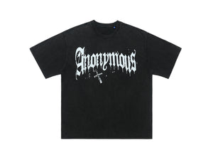 Anonymous t-shirt slogan top cross print tee in grey