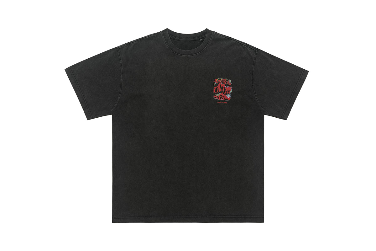 Psychedelic graffiti t-shirt dont care slogan top in grey