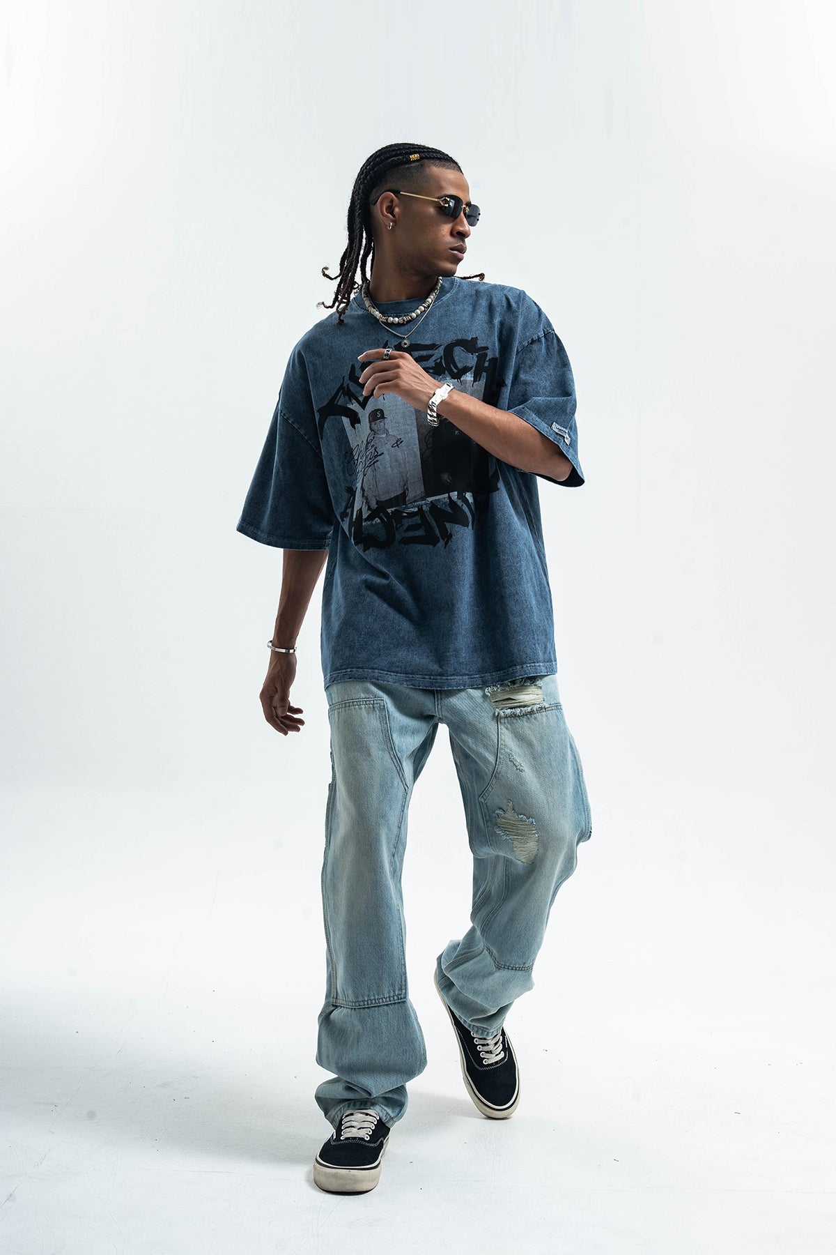 Vintage Tunechi t-shirt retro hip-hop tee grunge rapper top in grey