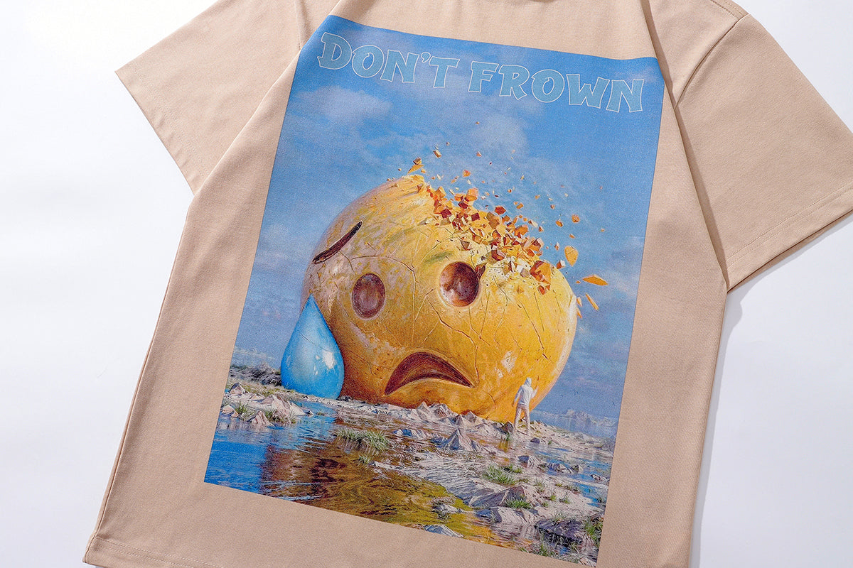 Sad emoji t-shirt hunter smile print tee funny y2k top in grey