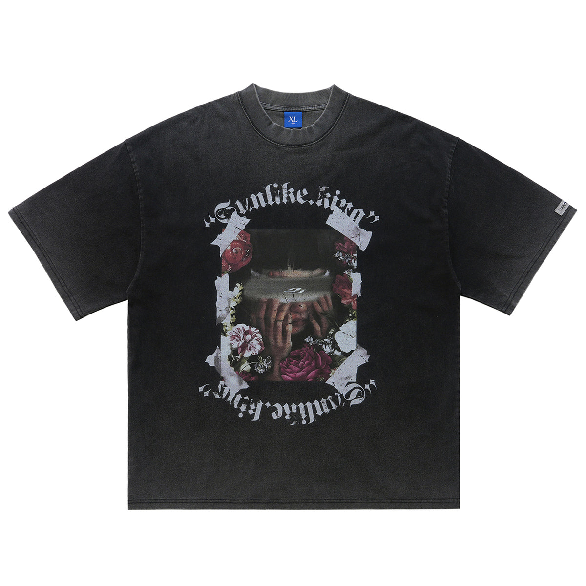 Blindfold t-shirt creepy girl top grunge punk tee in blue