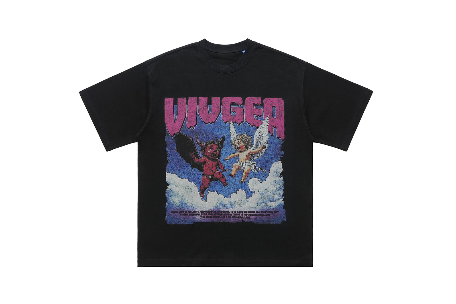 Angel devil t-shirt funny religion top retro cartoon tee in black