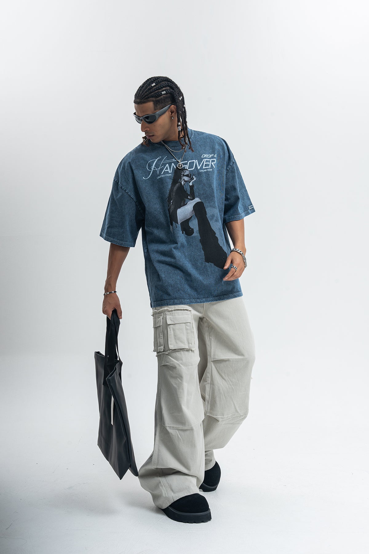 Hangover slogan t-shirt psychedelic girl print top y2k raver tee in Blue