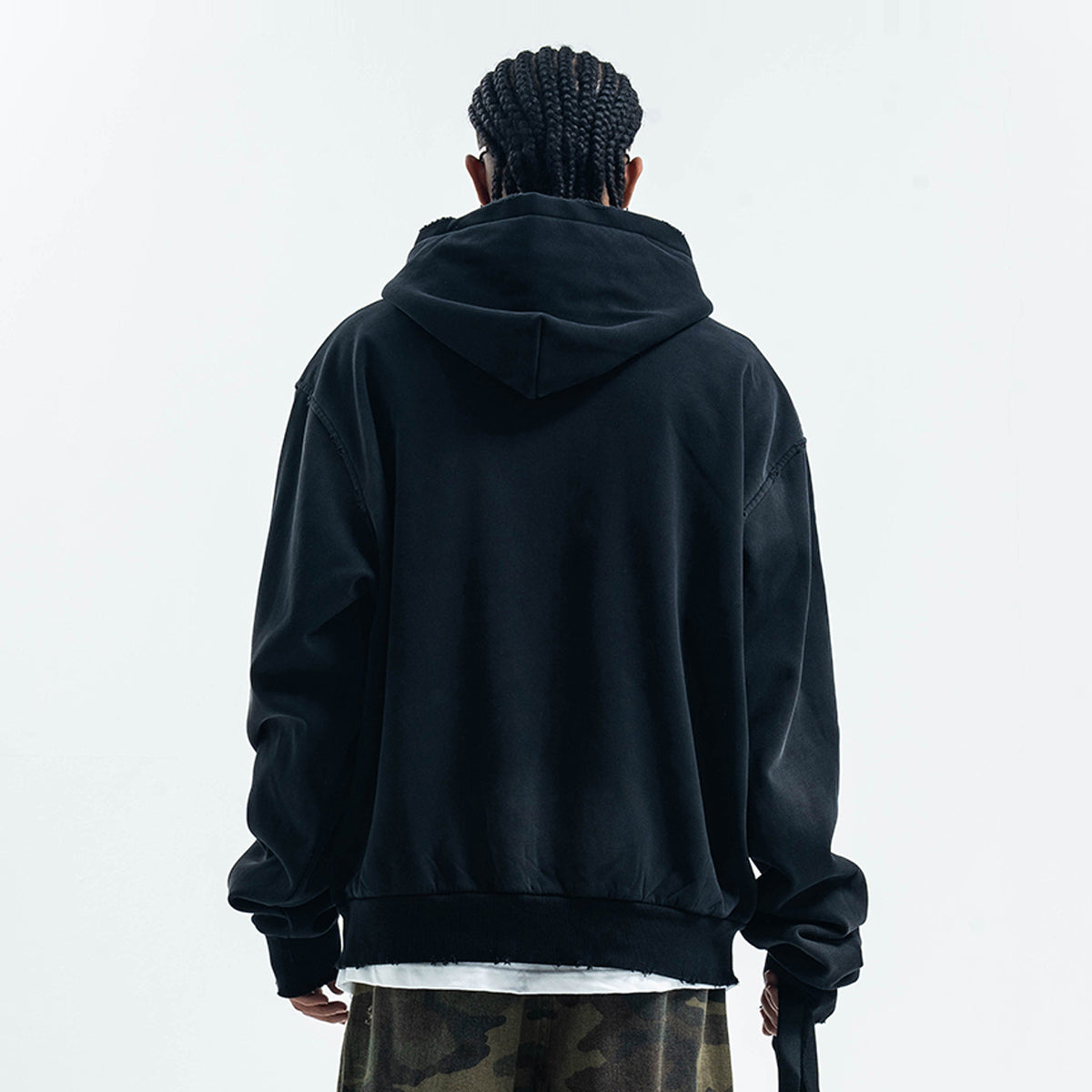 Motivational slogan hoodie grunge gorpcore pullover in black